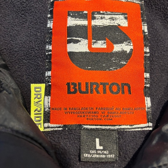 Burton Dryride Black Snowboard Jacket Youth Zipper Hooded Size Large - Picture 4 of 12